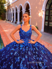 Chic Gorgeous Ball Gown Wedding Dresses 3D Floral Lace Quincedress Evening Formal Gowns LPK092|Selinadress