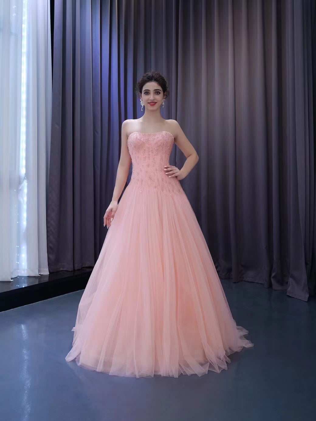 Chic Gorgeous Beaded Pink Gown Formal Gown Shiny Long Prom Dress Elegant Evening Dress #RSM222130|Selinadress