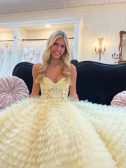 Chic Gorgeous Frill Layered Gown Strapless V neck Lace Long Evening Dresses sew0318|Selinadress