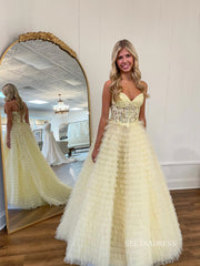 Chic Gorgeous Frill Layered Gown Strapless V neck Lace Long Evening Dresses sew0318|Selinadress