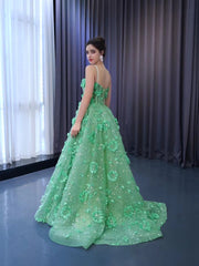 Chic Gorgeous Green Ball Gown Formal Gown Beaded Prom Dress Elegant 3D Floral Evening Dress #RSM231067|Selinadress