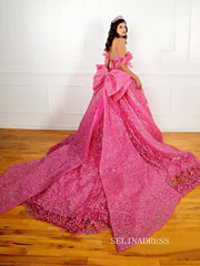 Chic Gorgeous Pink Ball Gown Wedding Dresses Sequins Lace Quincedress Evening Formal Gowns LPK093|Selinadress