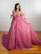 Chic Gorgeous Pink Ball Gown Wedding Dresses Sequins Lace Quincedress Evening Formal Gowns LPK093|Selinadress