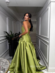 Chic Green Long Prom Dresses Elegant Satin Evening Gowns SEA035|Selinadress