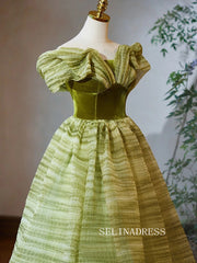 Chic Green Ombre Tulle Long Prom Dress Elegant Off-the-shuolder Evening Gowns TKL1900|Selinadress