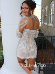 Chic High Neck Short Prom Dress With Rhinestone Wedding Guest Dress KIL001|Selinadress