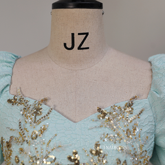 Chic Light Blue Long Prom Dress Puff Sleeve Elegant Long Formal Dress Princess Dress #kop126|Selinadress