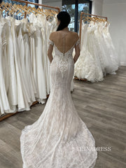 Chic Mermaid Bateau Long Sleeve Lace Wedding Dresses SER625|Selinadress