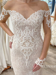 Chic Mermaid Bateau Long Sleeve Lace Wedding Dresses SER625|Selinadress
