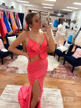 Chic Mermaid Pink Long Prom Dresses Elegant Long Evening Gowns With High Split CRN049|Selinadress