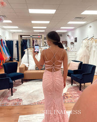 Chic Mermaid Spaghetti Straps Long Prom Dresses Elegant Lace Evening Gowns CRN038|Selinadress