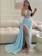 Chic Mermaid Sweetheart Light Sky Blue Long Prom Dresses Cheap Evening Dress SEW0202|Selinadress