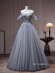 Chic Off-the-shoulder Sparkly Long Prom Dresses Beaded Evening Dress #TK159|Selinadress