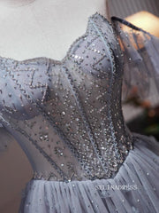 Chic Off-the-shoulder Sparkly Long Prom Dresses Beaded Evening Dress #TK159|Selinadress