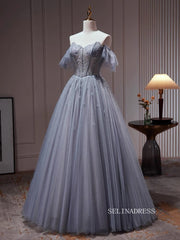 Chic Off-the-shoulder Sparkly Long Prom Dresses Beaded Evening Dress #TK159|Selinadress