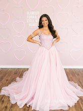 Chic Pink Spaghetti Straps Long Prom Dresses With Beaded Elegant Evening Gowns SEA031|Selinadress