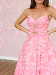 Chic Pink Sweetheart Long Prom Dresses With Flower Elegant Evening Gowns SEA032|Selinadress