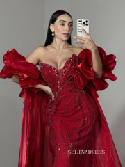 Chic Red Mermaid Long Prom Dresses With Full Beaded Elegant Evening Gowns SEA034|Selinadress