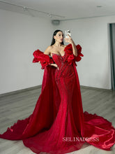 Chic Red Mermaid Long Prom Dresses With Full Beaded Elegant Evening Gowns SEA034|Selinadress