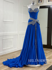 Chic Royal Blue Long Prom Dresses With Rhinestone Elegant Formal Evening Gowns SEA028|Selinadress