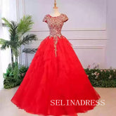 Chic Scoop neck Ball Gown Prom Dress With Appliques Elegant Princess Dress Evening Dress #ann207|Selinadress