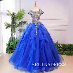 Chic Scoop neck Ball Gown Prom Dress With Appliques Elegant Princess Dress Evening Dress #ann207|Selinadress