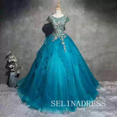 Chic Scoop neck Ball Gown Prom Dress With Appliques Elegant Princess Dress Evening Dress #ann207|Selinadress