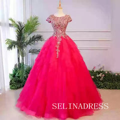 Chic Scoop neck Ball Gown Prom Dress With Appliques Elegant Princess Dress Evening Dress #ann207|Selinadress