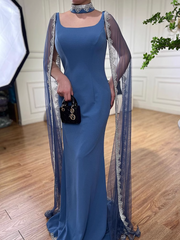 Chic Sheath/Column High Neck Long Evening Dresses Luxury Beaded Evening Gowns sew03374|Selinadress