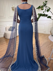 Chic Sheath/Column High Neck Long Evening Dresses Luxury Beaded Evening Gowns sew03374|Selinadress