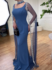 Chic Sheath/Column High Neck Long Evening Dresses Luxury Beaded Evening Gowns sew03374|Selinadress