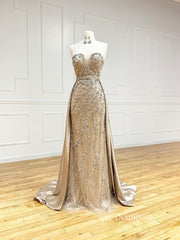 Chic Sheath/Column Removable Sleeves Long Prom Dresses Elegant Beaded Evening Dress LPK105|Selinadress