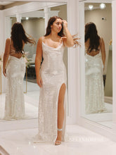 Chic Sheath/Column Spaghetti Straps Long Prom Dresses Elegant Sequins Evening Dress lpk121|Selinadress