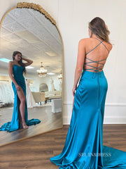 Chic Sheath/Column Spaghetti Straps Long Prom Dresses High Split Evening Dress sew0312|Selinadress