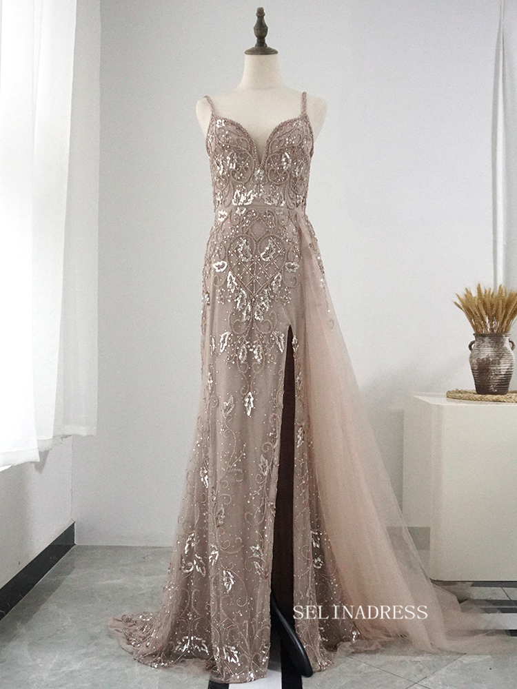 Chic Spaghetti Straps Sheath/Column Luxury Beaded Long Prom Dress Eleg SELINADRESS Chic Spaghetti Straps Sheath/Column Luxury Beaded Long Prom Dress Eleg SELINADRESS