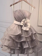 Chic Strapless Gray Short Prom Dress Organza Homecoming Dress #TKL2173|Selinadress