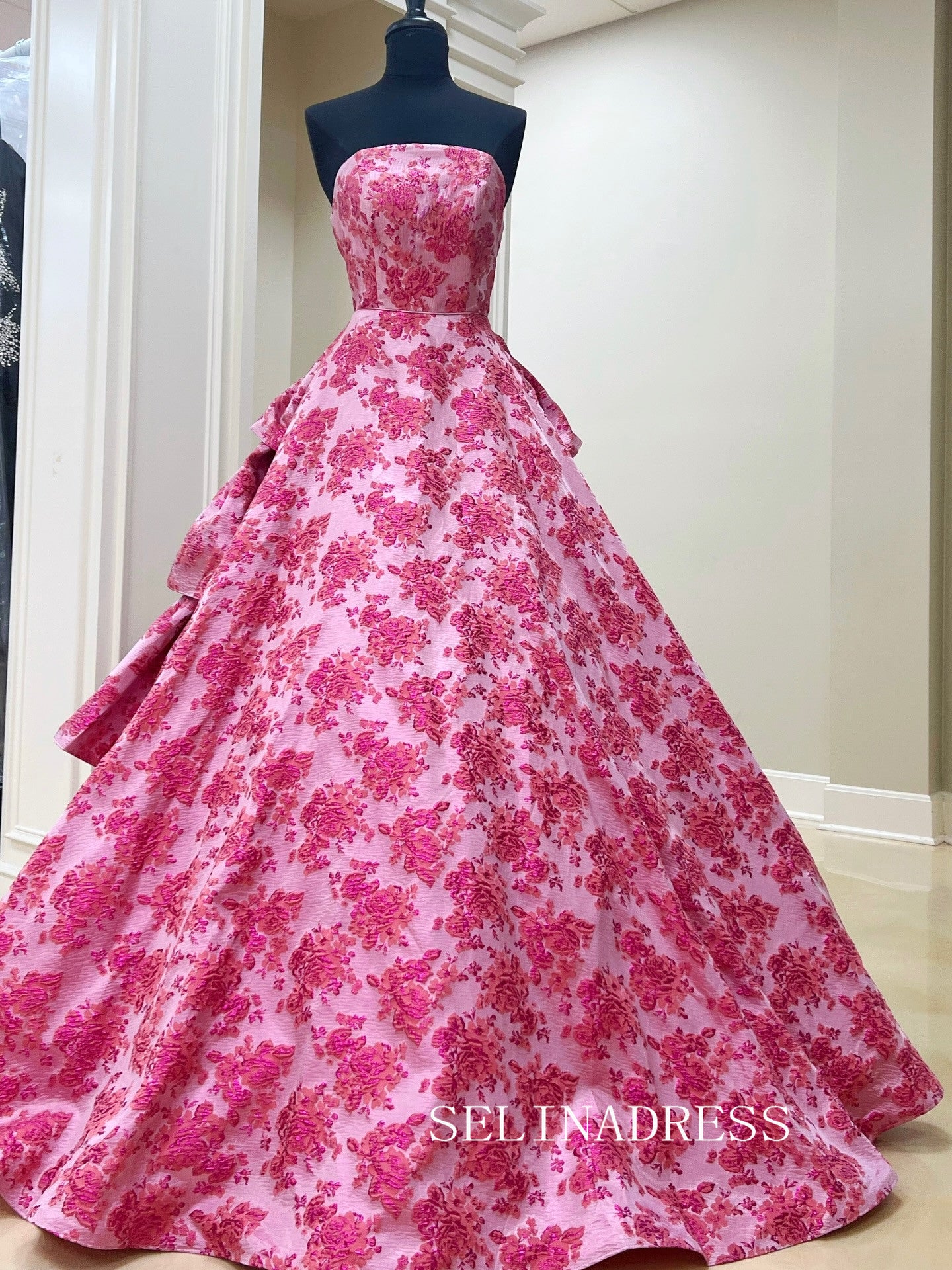 Chic Strapless Pink Prom Dresses With Skirt Elegant Long Formal Evening Gowns SEA012|Selinadress