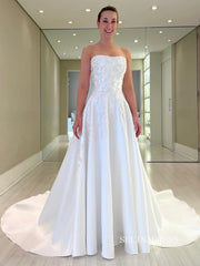 Chic Strapless Satin Wedding Dress Rustic White Bridal Dresses lpk129|Selinadress
