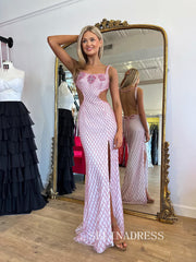 Chic Straps Pink Prom Dresses With Beaded Elegant Long Formal Gowns SEA004|Selinadress