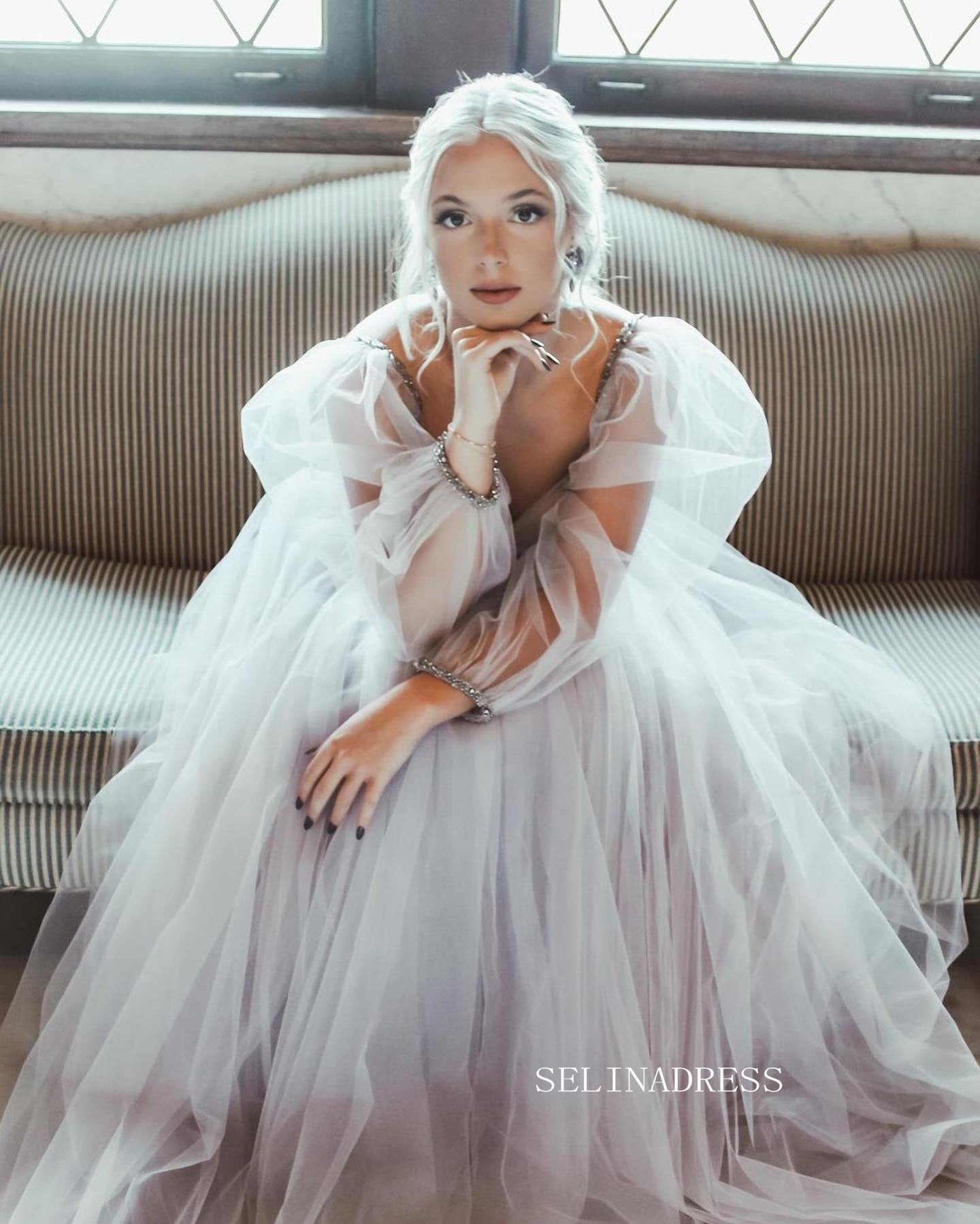 Chic Two Pieces Long Sleeve Prom Dress Evening Dress Charming Wedding Dresses #OPW037|Selinadress