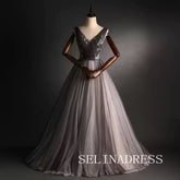 Chic V neck neck Ball Gown Prom Dress With Beaded Princess Dress Evening Dress #ann209|Selinadress