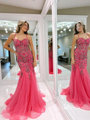 Chic Elegant Mermaid Long Prom Dresses Gorgeous Pink Beaded Evening Dress lpk116|Selinadress