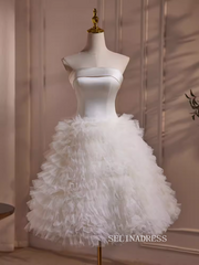 Cute Strapless Lyered Short Prom Dress A-line White Cocktail Dress #EWR012|Selinadress