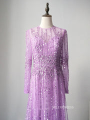 Elegant Long Sleeve Prom Dress Ombre Beaded Luxury Evening Dress Formal Gown FUE020|Selinadress