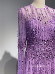 Elegant Long Sleeve Prom Dress Ombre Beaded Luxury Evening Dress Formal Gown FUE020|Selinadress