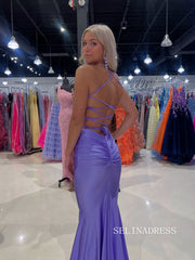 Elegant Mermaid Lavender Prom Dress With Criss-Cross Straps Black Evening Dress SER628|Selinadress