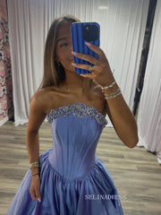 Elegant Strapless Lavender Ball Gown with Intricate Beaded Bodice COK040|Selinadress