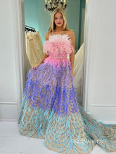Elegant Strapless Ombre Feather Beaded Evening Gown Prom Dress lps015|Selinadress