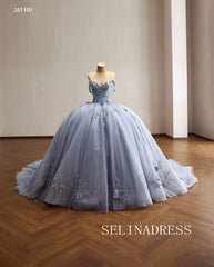 Enchanting Blue Ball Gown with Intricate Floral Embroidery and Dramatic Bow Accents 261120|Selinadress