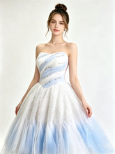 Ethereal Blue and White Tulle Mini Dress with Sequined Bodice and Ruffled Hem TYL063|Selinadress